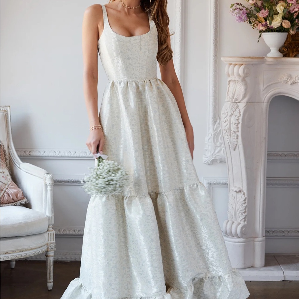 The Avery Dress in Light Blue Duchess
